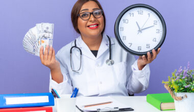 High-paying health careers concept showing a healthcare professional holding cash and a clock, symbolizing fast-entry medical jobs with strong salary potential in 2026