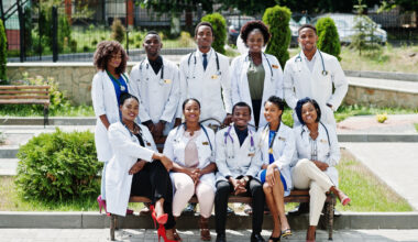 Public health scholarships for international students featuring diverse healthcare students at a university campus